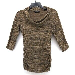 AB Studio Blouse Womens Size S Brown Cowl Neck 3/4 Sleeve Scrunched Side Top